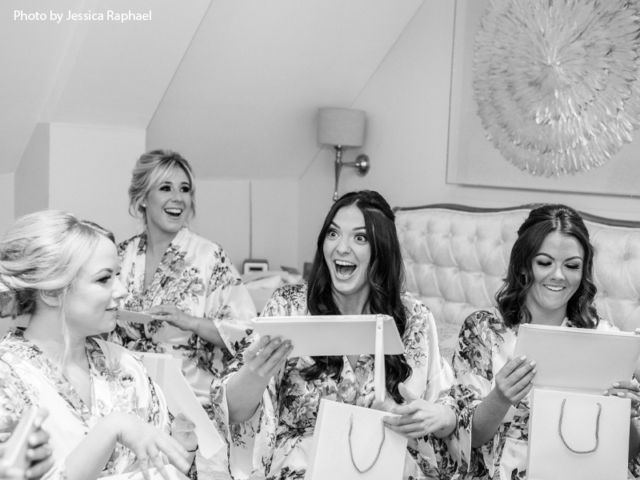 Excited bridesmaids Bridesmaids with their presents