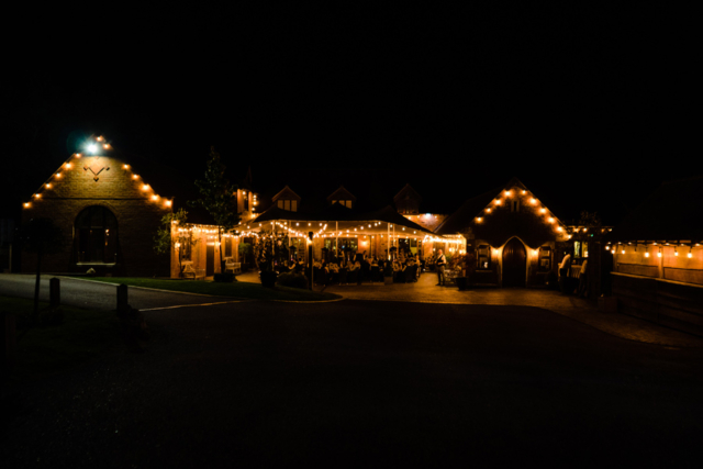 Wedding party at night at Nuthurst Grange hotel